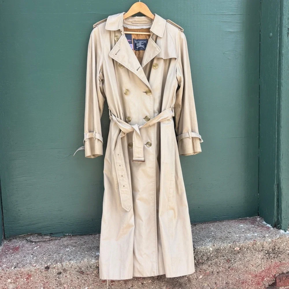 Burberrys Vintage Trench Coat Khaki Double Breasted Wool Liner England Unisex L